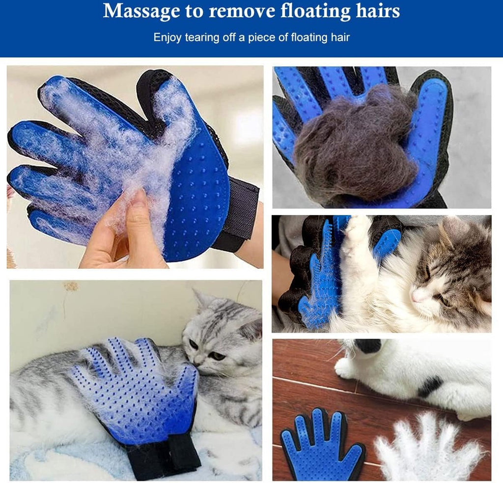 Pet Glove - Brush Glove For Dogs And Cats - Glove Brush - Grooming Gloves - Grooming Brush For Pets - For Cat Dog Horse Rabbit Animal - Blue - 1 Pair
