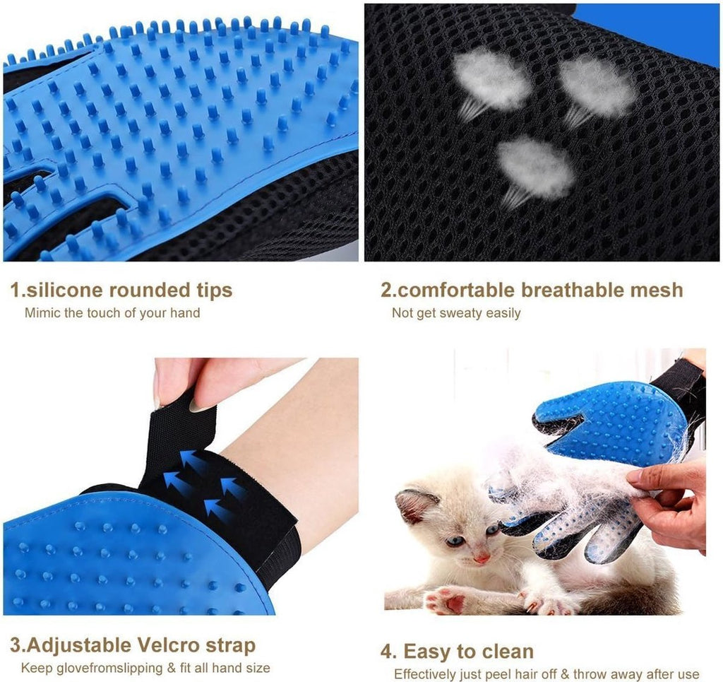 Pet Glove - Brush Glove For Dogs And Cats - Glove Brush - Grooming Gloves - Grooming Brush For Pets - For Cat Dog Horse Rabbit Animal - Blue - 1 Pair