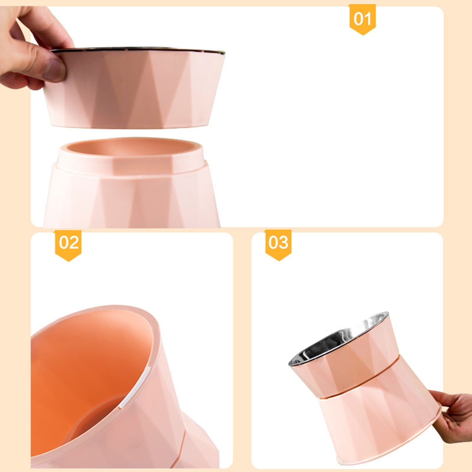 Dog Bowl Raised Cat Food Water Bowls with Detachable Elevated Stand Pet Stainless Steel Feeder Bowl No-Spill Anti Slip White