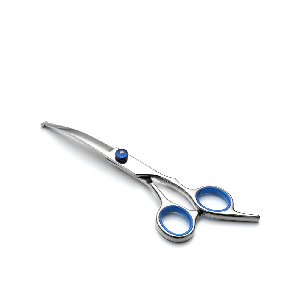 Blue and Silver Complete 5-Piece Pet Grooming Scissors Kit - Stainless Steel Straight, Curved & Thinning Shears with Comb & PU Case (6.0 Inch)