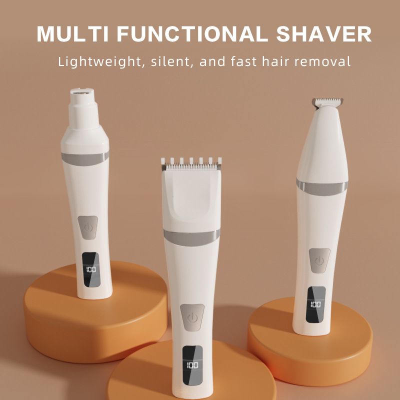 Green Professional 3-in-1 Pet Grooming Kit - Low-Noise Rechargeable Dog Hair Trimmer & Nail Grinder for Paws, Eyes, and Body